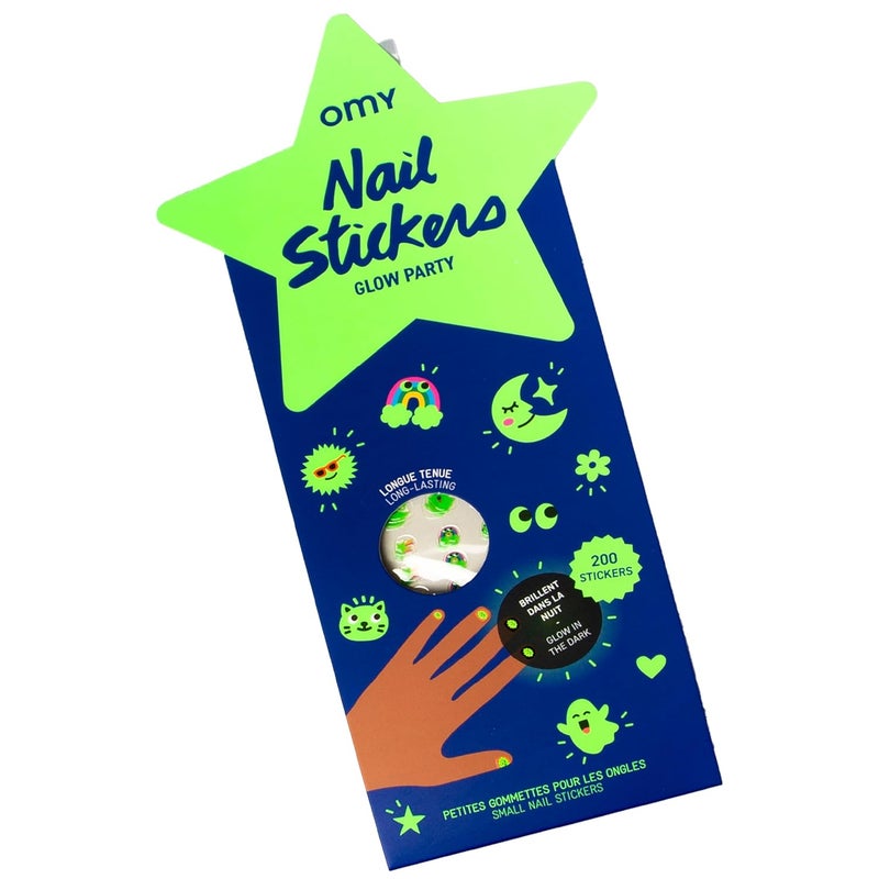 omY Glow in The Dark Nail Stickers for Kids - 200 Stickers, Waterproof, Durable, Fun, Creative Designs | Strong Enough to Last Through Hand Washing - Easy to Apply, Safe, Non-Toxic | Age 3 and Up - Image 1